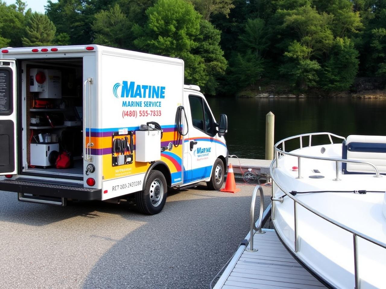 Tee's mobile marine service truck at the dock